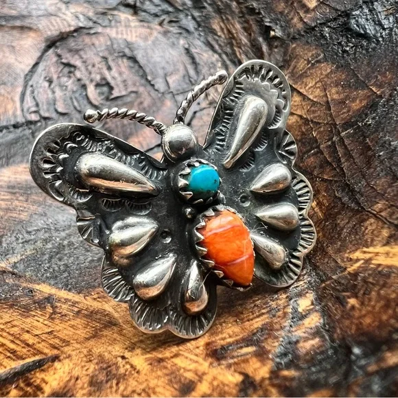 Spiny Oyster & Turquoise Butterfly Statement Ring925 SterlingSize 8